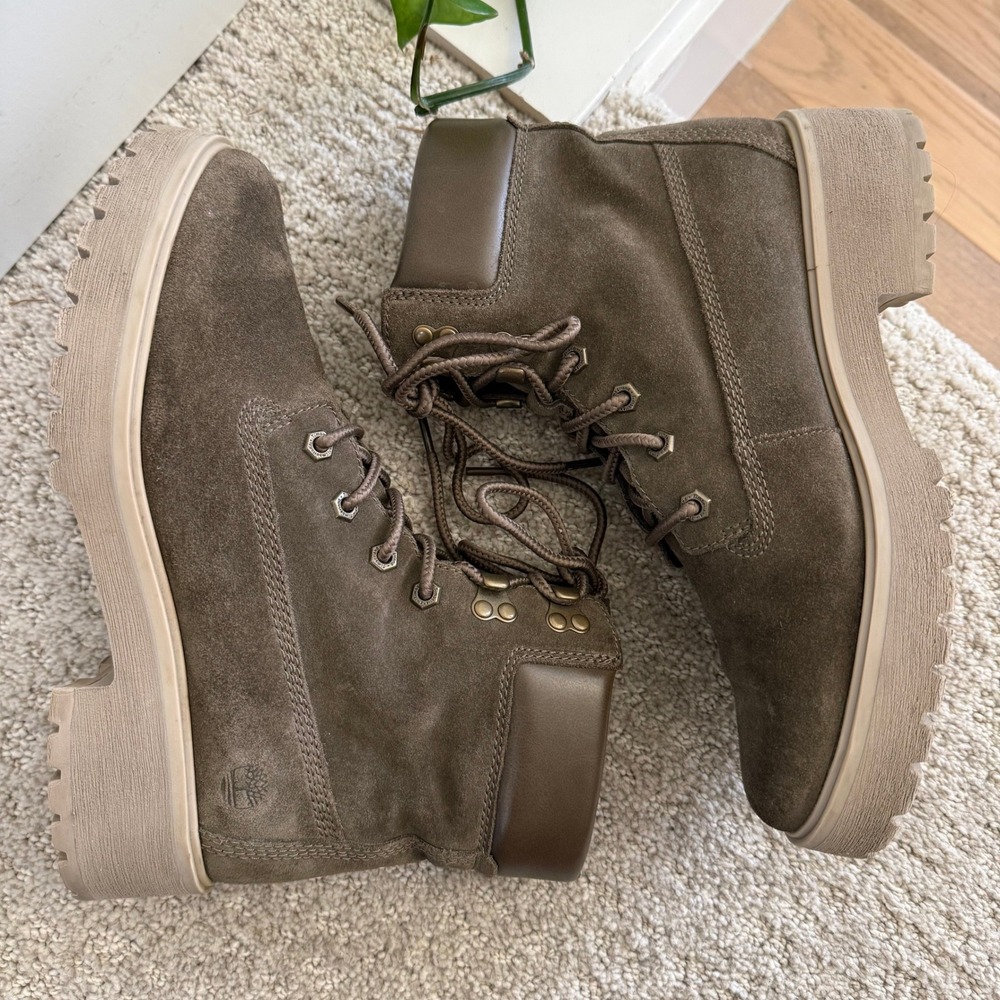 Timberland CARNABY COOL 6 Inch Boots Olive Suede Lug Sole Women 9‎ PLATFORM